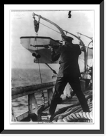 Historic Framed Print, [Coast Guard Cutter, USS Seneca chasing and capturing a rum runner" 1924: Lt. L.W. Perkins firing at fleeing boat]",  17-7/8" x 21-7/8"