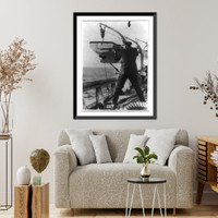 Historic Framed Print, [Coast Guard Cutter, USS Seneca chasing and capturing a rum runner" 1924: Lt. L.W. Perkins firing at fleeing boat]",  17-7/8" x 21-7/8"