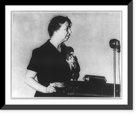 Eleanor Roosevelt, half length, facing right, standing before microphone, Antique Poster