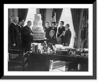 Franklin Delano Roosevelt, seated by his White House desk surrounded by birthday cake and his staff, Antique Print