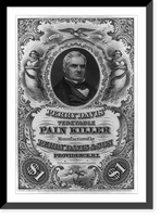 Perry Davis, bust, facing right, on advertisement for Perry Davis' vegetable pain killer, Antique Wall Art