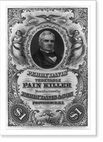 Perry Davis, bust, facing right, on advertisement for Perry Davis' vegetable pain killer, Antique Wall Art