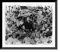 Franklin Delano Roosevelt, bust portrait, facing slightly right, wearing hat, surrounded by a composite of approx. 60-60 photos of himself, Antique Poster