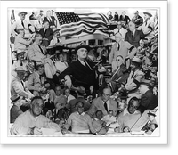 Franklin Delano Roosevelt, bust portrait, facing slightly right, wearing hat, surrounded by a composite of approx. 60-60 photos of himself, Antique Poster