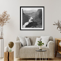 Historic Framed Print, Indian viewing railroad from top of Palisades. 435 miles from Sacramento,  17-7/8" x 21-7/8"