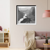 Historic Framed Print, Indian viewing railroad from top of Palisades. 435 miles from Sacramento,  17-7/8" x 21-7/8"