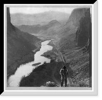 Historic Framed Print, Indian viewing railroad from top of Palisades. 435 miles from Sacramento,  17-7/8" x 21-7/8"