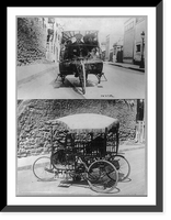 A tricycle contraption which seats four people, known as the Velo Car. Upper photo shows the inventor M. Alois Seuter of Neuilly-on-the-Seine and others in the Velo Car Classic, Historic Print