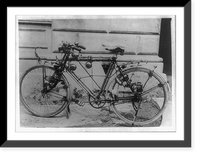 A bicycle with 15 bells on it, 10 lights, 6 tire pumps, an embroidered seat cover and other gadgets, Bangkok, Siam, Vintage Print