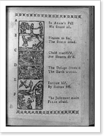 Page from The New England Primer Improved, 1773, letters A through F, illus, Historic Print