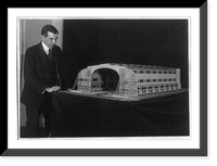 Historic Framed Print, William Partridge standing beside a model of a dirigible hangar,  17-7/8" x 21-7/8"