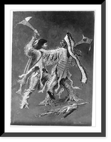 Two Indians engaged in fight with each other, with raised hatchets, Vintage Wall Art