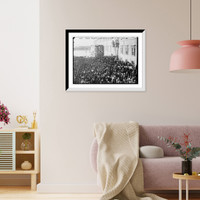 Historic Framed Print, Crowd cheering before Quirinal after attempt on King of Italy's life,  17-7/8" x 21-7/8"