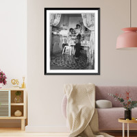 African American woman and two African American children at kitchen table in an Altgeld Gardens dwelling. Chicago? Classic, Antique Print