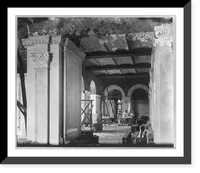 4 men (installing marble decorations?) in the Library of Congress, 1894, Antique Print