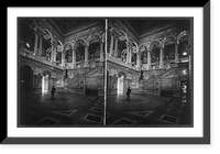 The Great Hall of the Library of Congress - man standing in center, looking up, and woman seated on bench, Antique Print