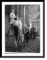 Historic Framed Print, [Men cleaning statues in Statuary Hall in the U.S. Capitol],  17-7/8" x 21-7/8"