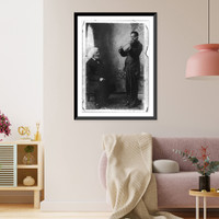 Frederick Douglass, full length, seated beside grandson who is playing violin; facing right, Antique Print