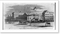 Opening of the Metropolitan Mechanics' Fair, Washington City, with crowd outside building, Vintage Print