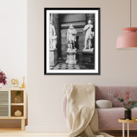 Historic Framed Print, [John Winthrop, 1588-1649, full-length statue, facing right, with statue of Sam Houston],  17-7/8" x 21-7/8"