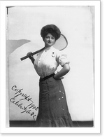 Historic Framed Print, [Tennis Girl" - woman posed with tennis racket on shoulder,  three-quarters length,  standing,  facing front]",  17-7/8" x 21-7/8"