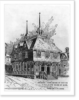 Historic Framed Print, Original Town House of Boston, FIrst State House of Mass.,  17-7/8" x 21-7/8"