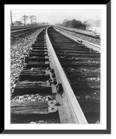 Extensive railroad track scene, showing close-up of a rail joint, Vintage Wall Art