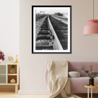 Extensive railroad track scene, showing close-up of a rail joint, Vintage Wall Art
