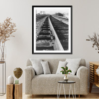 Extensive railroad track scene, showing close-up of a rail joint, Vintage Wall Art