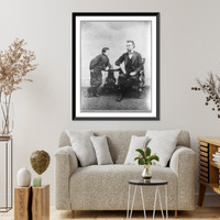 Abraham Lincoln, seated and holding a book, with his son Tad (Thomas) leaning on a table - 2, Historic Print