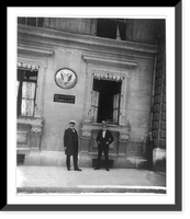 Frank George Carpenter standing in front of U.S. Consulate window; bird in cage on sill; Europe, 19-?, Vintage Poster