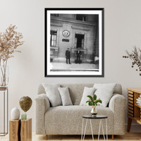 Frank George Carpenter standing in front of U.S. Consulate window; bird in cage on sill; Europe, 19-?, Vintage Poster