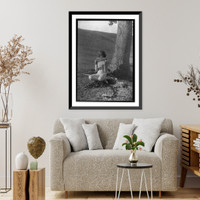 Historic Framed Print, [Nude young person with pan pipes and leopard skin, in nature],  17-7/8" x 21-7/8"