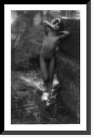 Historic Framed Print, [Nude youth with laurel wreath against rocks with hands behind neck, standing in stream" (cropped)]",  17-7/8" x 21-7/8"