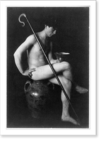 Historic Framed Print, [Nude man in studio with shepherd's crook, seated on urn],  17-7/8" x 21-7/8"