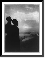 Clarence Duncan Chamberlin, 1893- ; silhouette profile, with wife, beside airplane. Aviator, Vintage Poster
