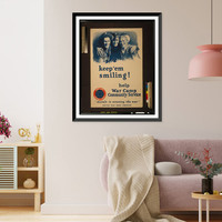 Keep em smiling! Help War Camp Community Service Morale is winning the war. United War Work Campaign/ M. Leone Bracker 1918. Classic, Antique Poster