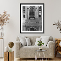 Historic Framed Print, Library of Congress. Commemorative arch, with Gutenberg Bible and Minerva mosaic above,  17-7/8" x 21-7/8"