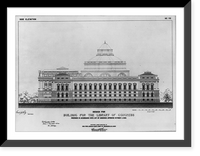 Historic Framed Print, Designs for Building for the Library of Congress: Side elevation, no. VII,  17-7/8" x 21-7/8"