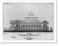 Historic Framed Print, Designs for Building for the Library of Congress: Side elevation, no. VII,  17-7/8" x 21-7/8"
