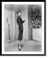 From the Fall 1956 collection of Adele Simpson. an imported wool tweed three-piece suit in Burma Ruby, Vintage Poster