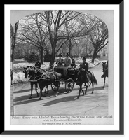 Prince Henry with Admiral Evans leaving the White House in horse-drawn carriage, after official visit to President Roosevelt, Vintage Poster