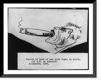 Self-portrait caricature by Rudyard Kipling, 1889. Sketch of head of man with cigar in mouth, Antique Wall Art