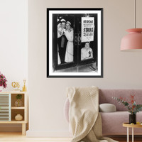 4 smiling girls in uniform behind closed glass doors; sign on door reads Sit-Down Strike/ Woolworth Workers/ help us win 40 hr. week/ dept store emp. union"", Antique Poster