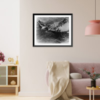 Historic Framed Print, Fire, etc. aboard an unidentified sinking ship - aerial view,  17-7/8" x 21-7/8"