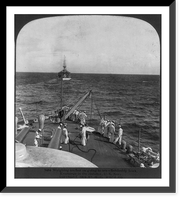 Weighing anchor on going to sea, Battleship IOWA, KEARSARGE in the distance, U.S. Navy, Antique Poster
