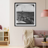 Weighing anchor on going to sea, Battleship IOWA, KEARSARGE in the distance, U.S. Navy, Antique Poster