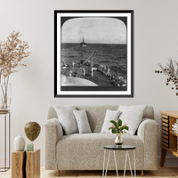 Weighing anchor on going to sea, Battleship IOWA, KEARSARGE in the distance, U.S. Navy, Antique Poster