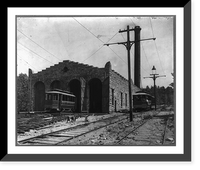 Historic Framed Print, [Old Glen Echo Car Barn - beyond Georgetown barn for trolley cars],  17-7/8" x 21-7/8"