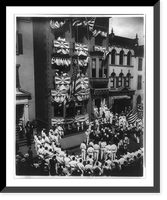 Ceremonies, possibly on the Fourth of July, at an Elks Club; band and crowd on street; Troy, N.Y.? Classic, Antique Print